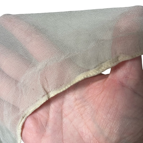 Vintage Velvet Chiffon Long Sleeve Maxi Dress Floral Applique Blue White - Picture 12 of 16